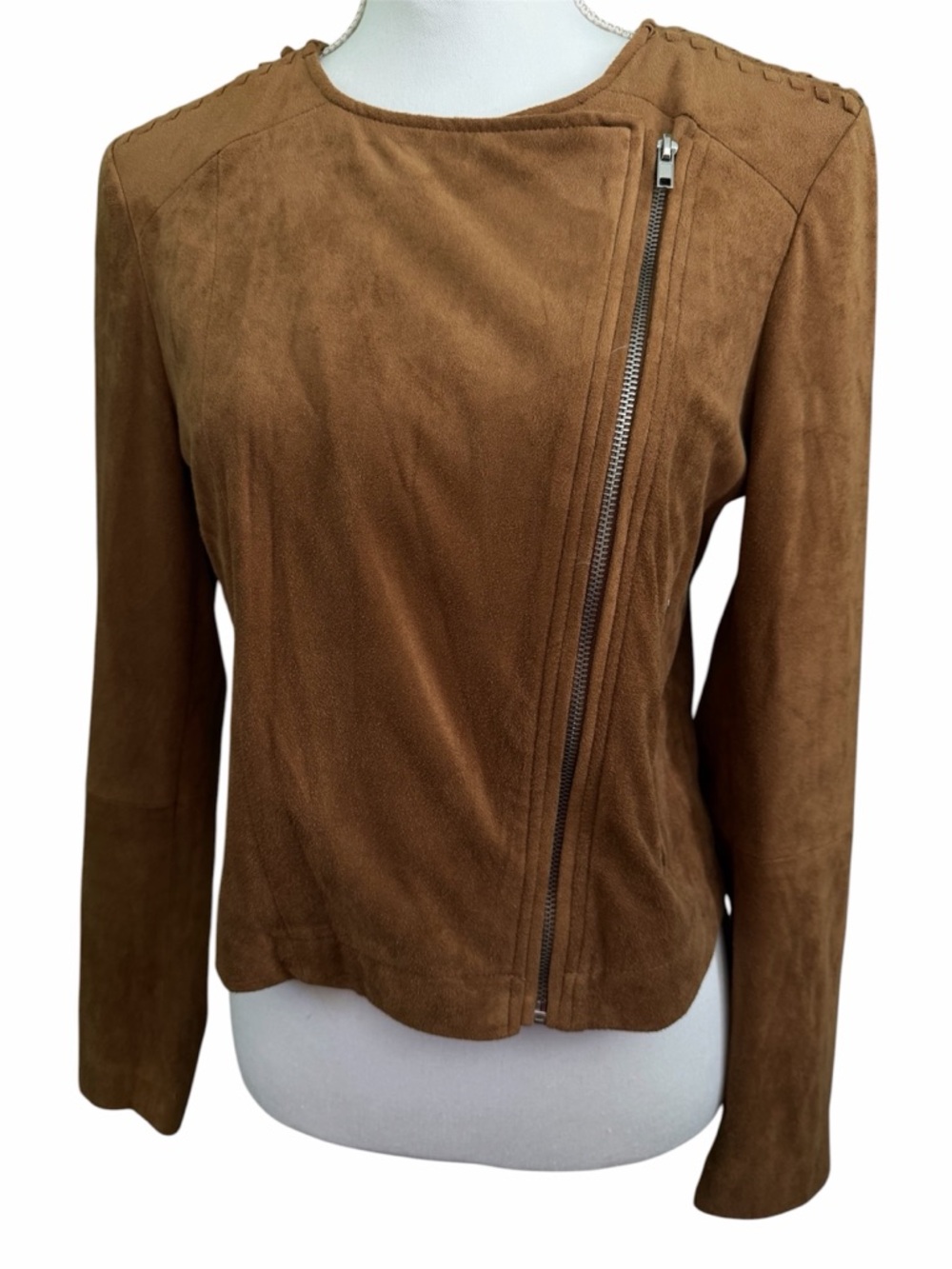 BB Dakota Brown Faux Suede Asymmetric Zip Moccasin Brown Jacket, Size S
